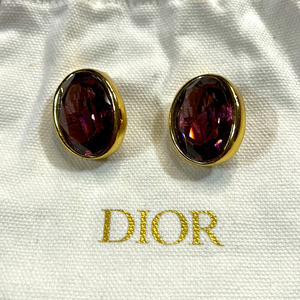 Dior Purple Earrings with Gold Oval Design